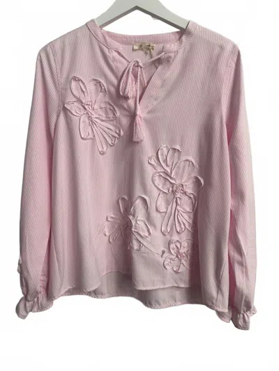 Mystree Women's Tie Blouse In Pink Stripe