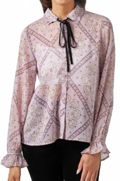Mystree Women's Tie Neck Blouse In Lavander In Multi