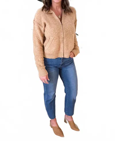 Mystree Zip Up Sweater Jacket In Latte In Brown