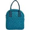 Mytagalongs Abstract Checkered Foodie Tote Bag In Teal