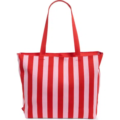 Mytagalongs Large Striped Tote With Removable Pouch In Pink