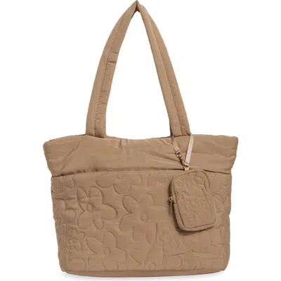 Mytagalongs Minimal Floral Quilted Tote In Beige