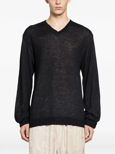 Mythinks Alpaca Shaggy V-neck Sweater In Black