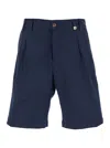 Myths Blue Bermuda Pants With Pences And Turn-up Hem In Linen And Cotton Blend Man In Blue