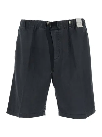 Myths Black Bermuda Pants With Elastic Drawstring Waist And Logo Detail On The Loop In Cotton Blend Stretc In Blue