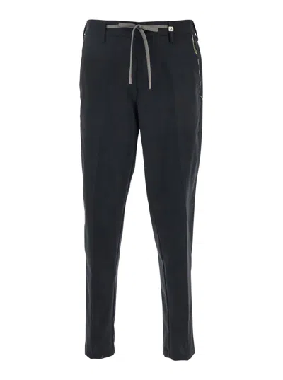 Myths Black Pants With Elastic Drawstring Waist In Linen Blend Man