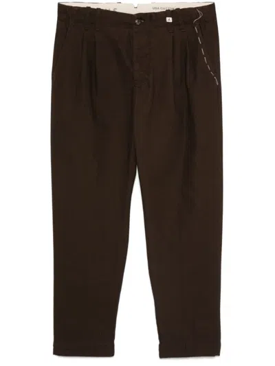 MYTHS BROWN COTTON PANTS WITH CONTRAST STITCHING