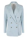 Myths Turquoise And White Striped Lightweight Blazer