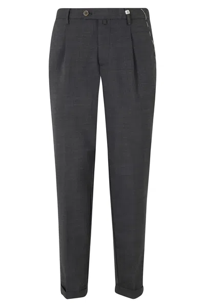 Myths Dark Gray Zeus Turn-up Waist Loops Wool Trousers In Blue