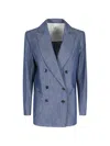 Myths Double-breasted Chambray Jacket In Blue