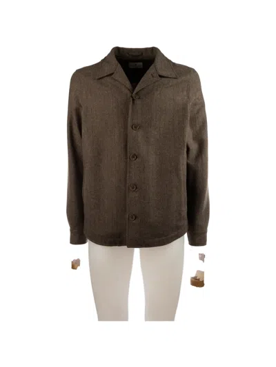 Myths Herringbone-pattern Button-down Jacket In Brown