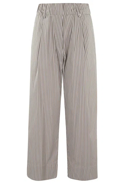 Myths Lightweight Striped Pants With Elasticized Waistband In Brown