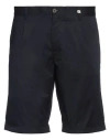 Myths Blue Bermuda Pants With Pences And Turn-up Hem In Linen And Cotton Blend Man In Blue