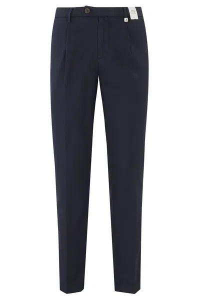 Myths Navy Zeus Darts Waist Loops Cotton Trousers In Transparent