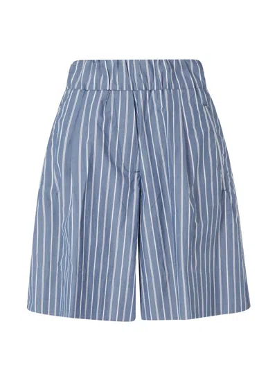 Myths Pinstripe-pattern Elasticated-waist Mini Shorts In Blue