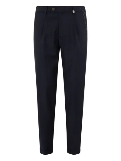 Myths Pleated Cotton-cashmere Blend Tailored Trousers In Blue