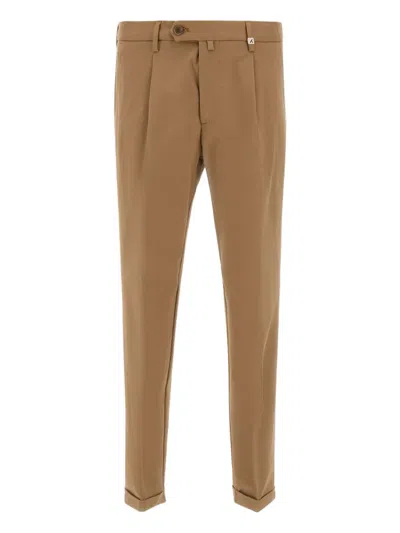 Myths Pleated Cotton Trousers In Brown