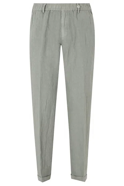 Myths Sage Ares Elastic Waist Cuffed Linen Trousers In Grey