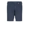 Myths Blue Bermuda Pants With Pences And Turn-up Hem In Linen And Cotton Blend Man In Blue