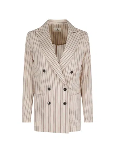 Myths Stripe-pattern Double-breasted Coat In Neutral