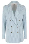 Myths Turquoise And White Striped Lightweight Blazer
