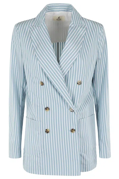 Myths Turquoise And White Striped Lightweight Blazer