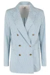 Myths Turquoise And White Striped Lightweight Blazer