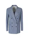 Myths Vertical-stripe Double-breasted Blazer In Blue
