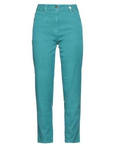 Myths Woman Pants Deep Teal Size 6 Linen, Cotton, Elastane In Green