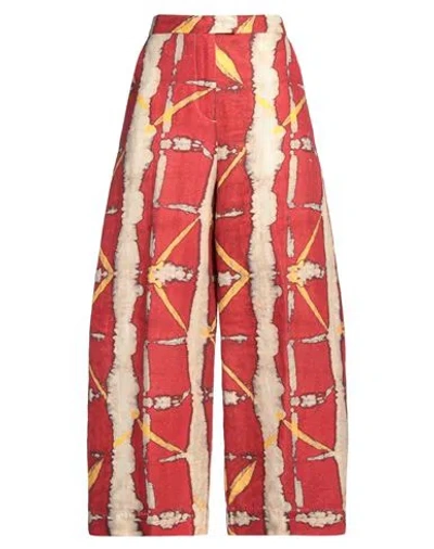 Myths Woman Pants Red Size 6 Linen, Cotton, Elastane