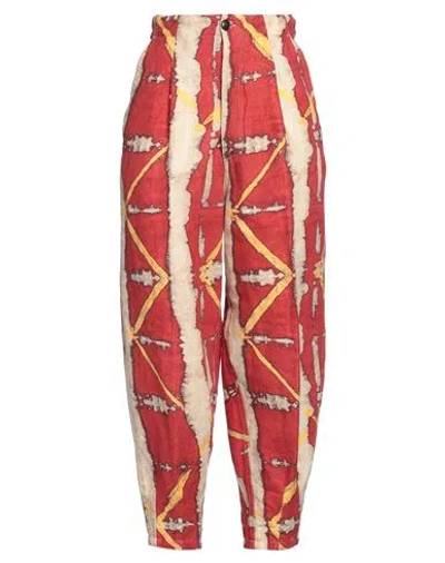 Myths Woman Pants Red Size 6 Linen, Cotton, Elastane