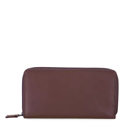 Mywalit Brown Leather Zipped Wallet In Grey