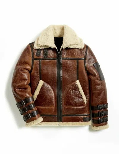 Pre-owned Mz Leather Men's Raf B3 Bomber Ww2 Pilot Aviator Real Shearling Sheep Skin Leather Jacket In Brown