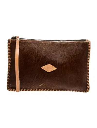 Pre-owned Mz Wallace Calf Hair Clutch In Brown