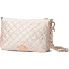 Mz Wallace Crosby Ella Quilted Nylon Crossbody Bag In Pale Rose Gold Metallic