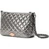 Mz Wallace Crosby Ella Quilted Nylon Crossbody Bag In Pewter Metallic