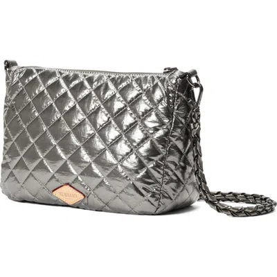Mz Wallace Crosby Ella Quilted Nylon Crossbody Bag In Pewter Metallic