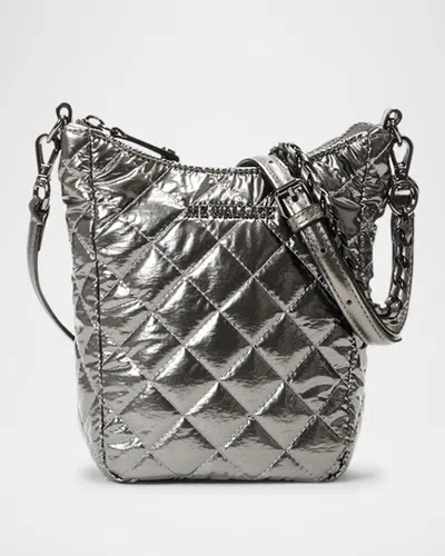 Mz Wallace Crosby Go Metallic Quilted Crossbody Bag In Pewter