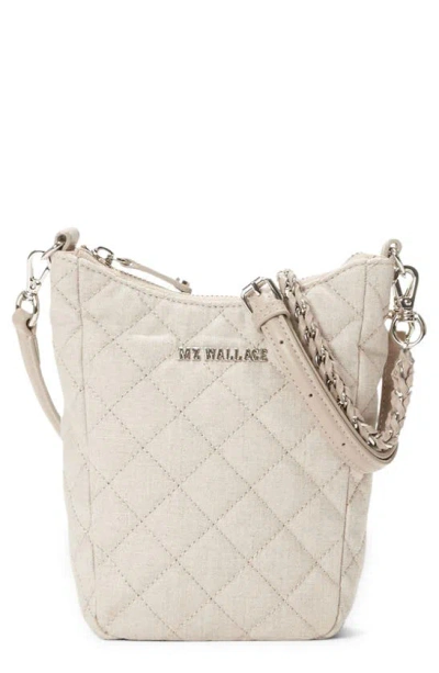 Mz Wallace Crosby Go Quilted Linen Crossbody Bag In True Linen/silver