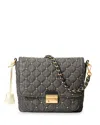 Mz Wallace Medium Crosby Lock Quilted Denim Crossbody Bag In True Charcoal Denim/gold