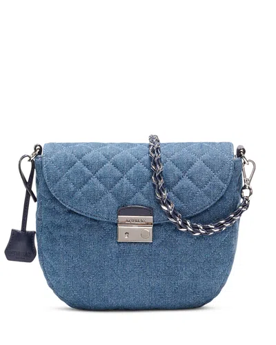 Mz Wallace Crosby Lock Small Quilted Denim Saddle Bag In Neutral