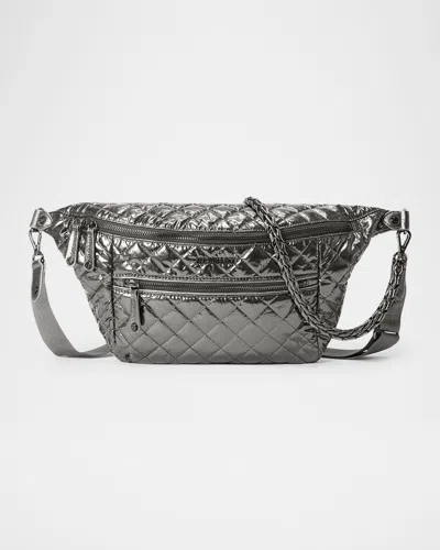 Mz Wallace Crosby Sling Metallic Quilted Belt Bag In Pewter