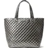 Mz Wallace Metro Deluxe Large Metallic Tote Bag In Pewter Metallic