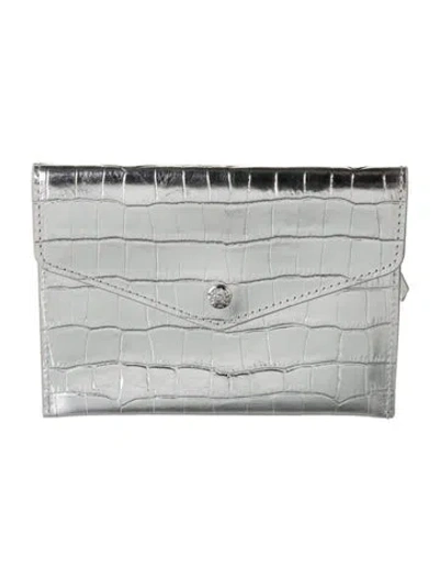 Pre-owned Mz Wallace Embossed Leather Animal Print Continental Wallet In Metallic/silver
