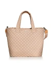 Mz Wallace Large Metro Deluxe Quilted Nylon Tote In Mushroom/silver