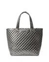 Mz Wallace Metro Deluxe Large Metallic Tote Bag In Pewter Metallic/gunmetal