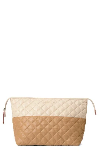 Mz Wallace Large Zoey Quilted Nylon Clutch In Buff/caramel Colorblock