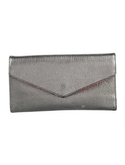 Pre-owned Mz Wallace Leather Continental Wallet In Grey/metallic