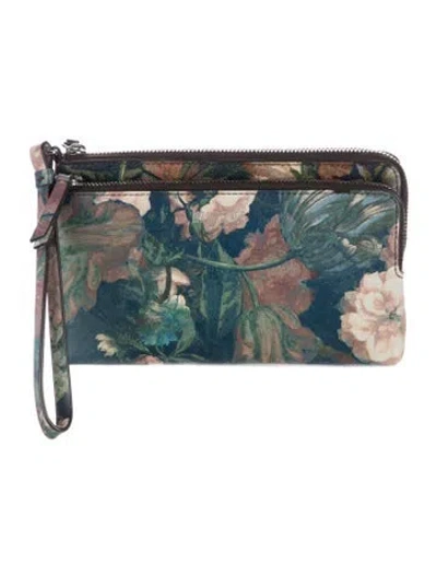 Pre-owned Mz Wallace Leather Floral Print Wristlet In Blue