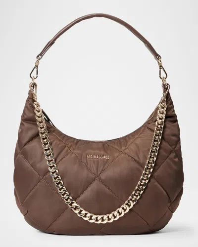 Mz Wallace Madison Quilted Nylon Shoulder Bag In Dark Brown